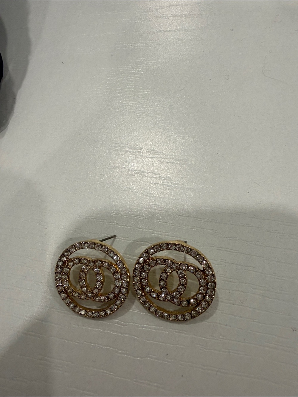 Gold Crystal Double-Circle Stud Earrings